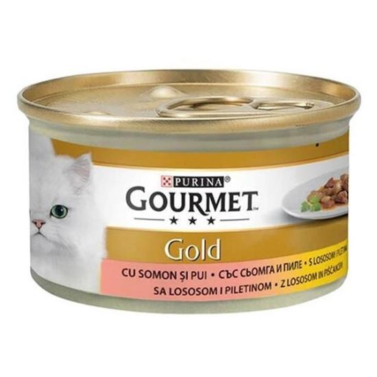 Gourmet Gold Parça Etli Soslu Somon & Tavuk Etli Kedi Konserversi 85gr